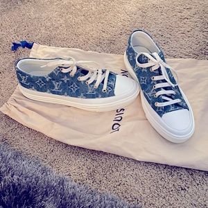 Louis Vuitton blue Jean canvas tennis shoes